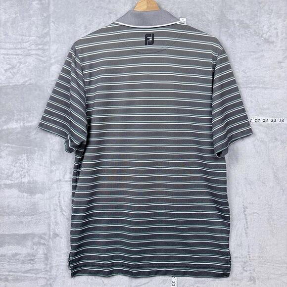 FJ FootJoy Striped Golf Polo Shirt Men Size M Gray Green Performance Polyester - Picture 2 of 9